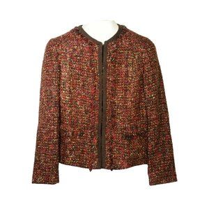 Chico's Rainbow Shine Vikey Jacket Blazer Tweed Fringe Sz 1 M/8 Office Career